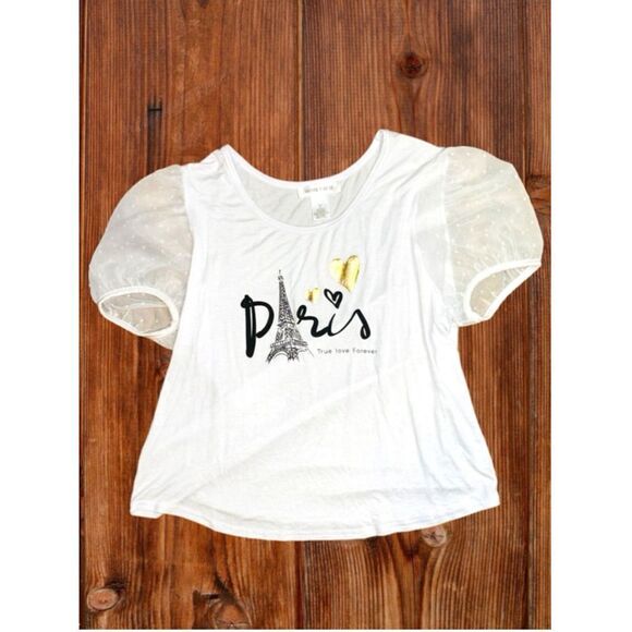 Sugar & Rose Women’s Size XL Puffy Sleeve Paris “True Love Forever” Graphic Top - Picture 7 of 10